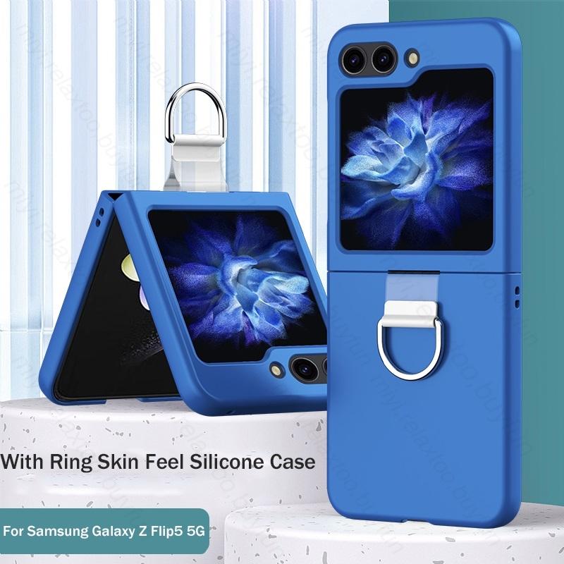 Candy Color Feeling Skin with Ring Holder Stand Case for Samsung Z Flip6 Flip 5 4 5G Hard PC Protect Fundas