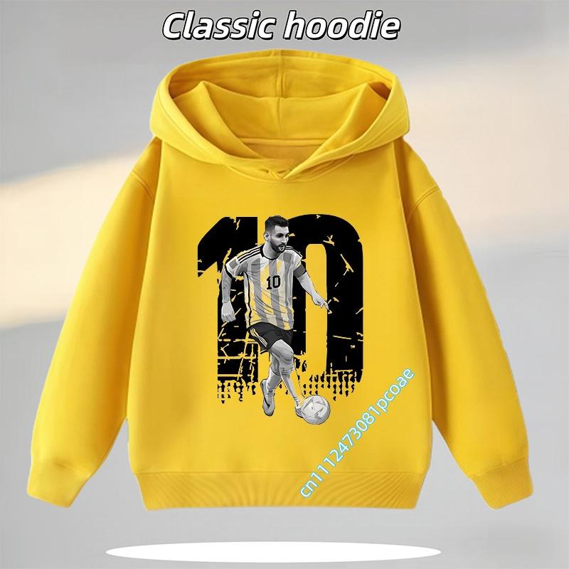 Football Star Cartoon Print Autumn/Winter Coat Messi Children's Hooded Sweatshirt Boys' Sports Shirt Girls' Casual Top