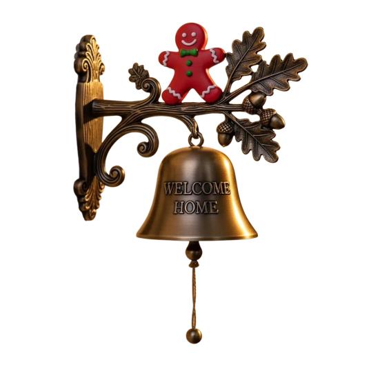 Rustic Metal Welcome Bell Christmas Wall Mounted Door Bell Vintage Dinner Bell for Outdoor Front Door Porch Home Decor