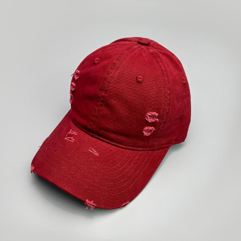 Ripped Wind Embroidery Letters Solid Color Baseball Cap Men'S And Women'S Retro Street Versatile Sunshade Cap