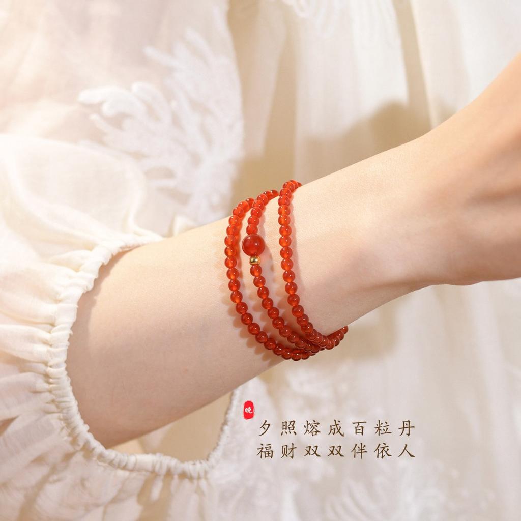 Hongwansha's Official Flagship Store Offers Exquisite and Beautiful Niche Women's Bracelets Made of Pure Natural Red Agate Beads