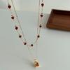 Double-layered Layered Drop-shaped Red-painted Ruby Pendant Necklace with Pearl Beads, Red Crystal Collar Chain