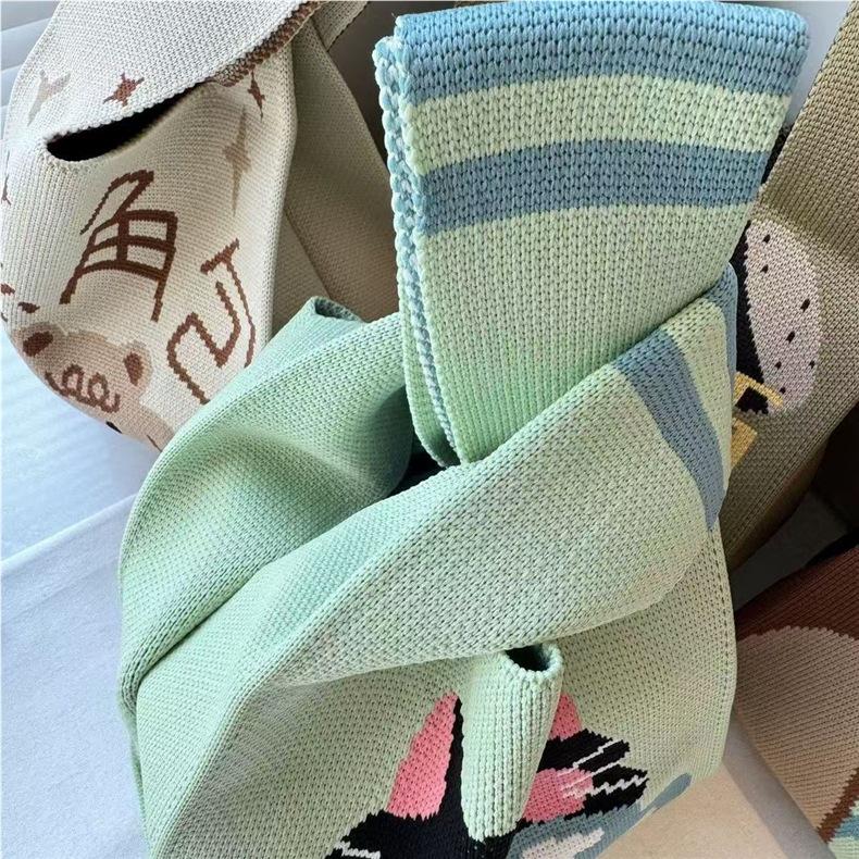 Versatile Cute Cartoon Knitted Tote: Large Capacity Fashion Handbag & Gift Bag