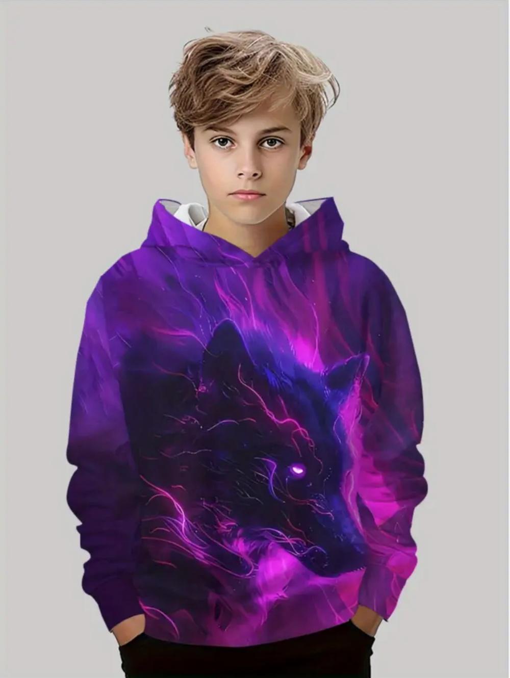 Wolf Children s Hoodie Cool Animals 3D Print Top Autumn Fashion Pullover Long Sleeves Sweatshirt Comfortable Children s C 100