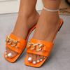 Fashion Shoes for Women 2024 Hot Sale Square Toe Women's Slippers Summer Open Toe Chain Solid Outdoor Casual Beach Large Size Slippers