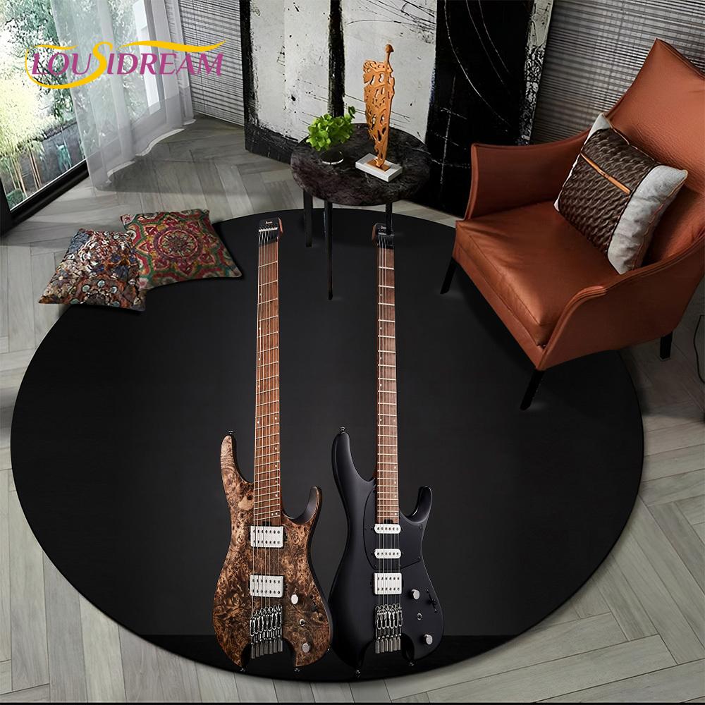 3D E-Gitarre Klassische Gitarre Musik Runder Teppich Teppich für Wohnzimmer Schlafzimmer Kinderzimmer Dekor, Haustierbereich Teppich Rutschfeste Bodenmatte