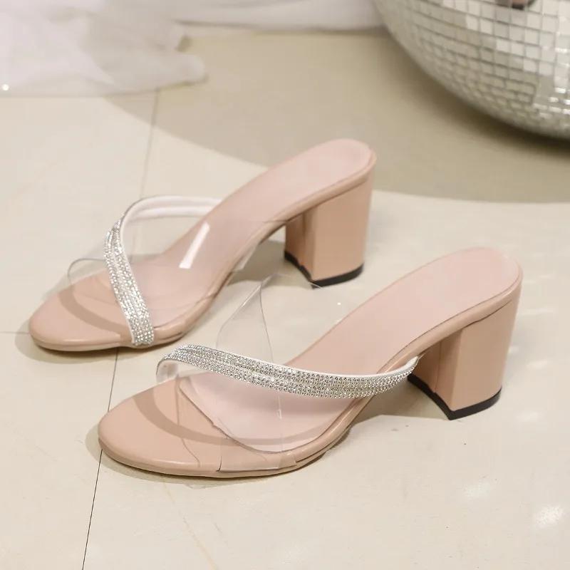 Fashion Ladies Shoes 2025 Fashion Open Toe Women's Slippers Summer New Outdoor Dress Plus Size Crystal Best Seller Elegant High Heels