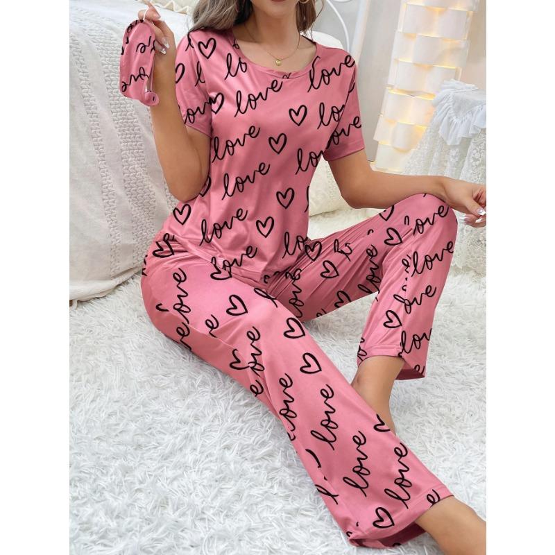 

Женская домашняя одежда, брюки с коротким рукавом, пижамы с рисунком «Любовь», повседневные и удобные XL розовый