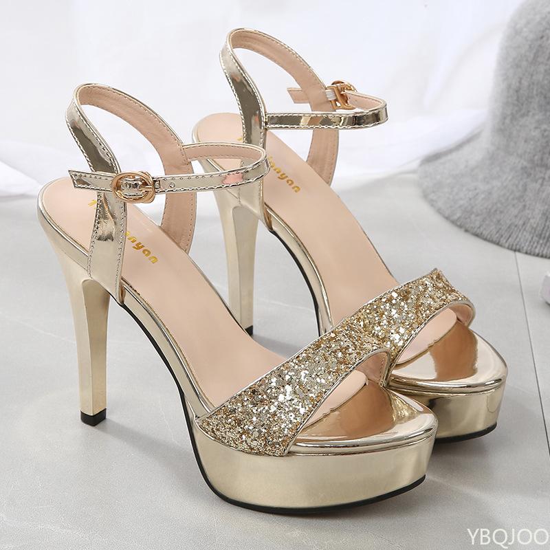 Fashion Luxury Women's High-heel Sandals Waterproof Sequin One Buckle Sandals Wedding Banquet Fashion Shoes Pointed Sexy Ladies Pumps