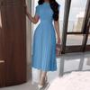 ZANZEA Women Elegant Casual Round Neck Sleeveless Pleated Dress