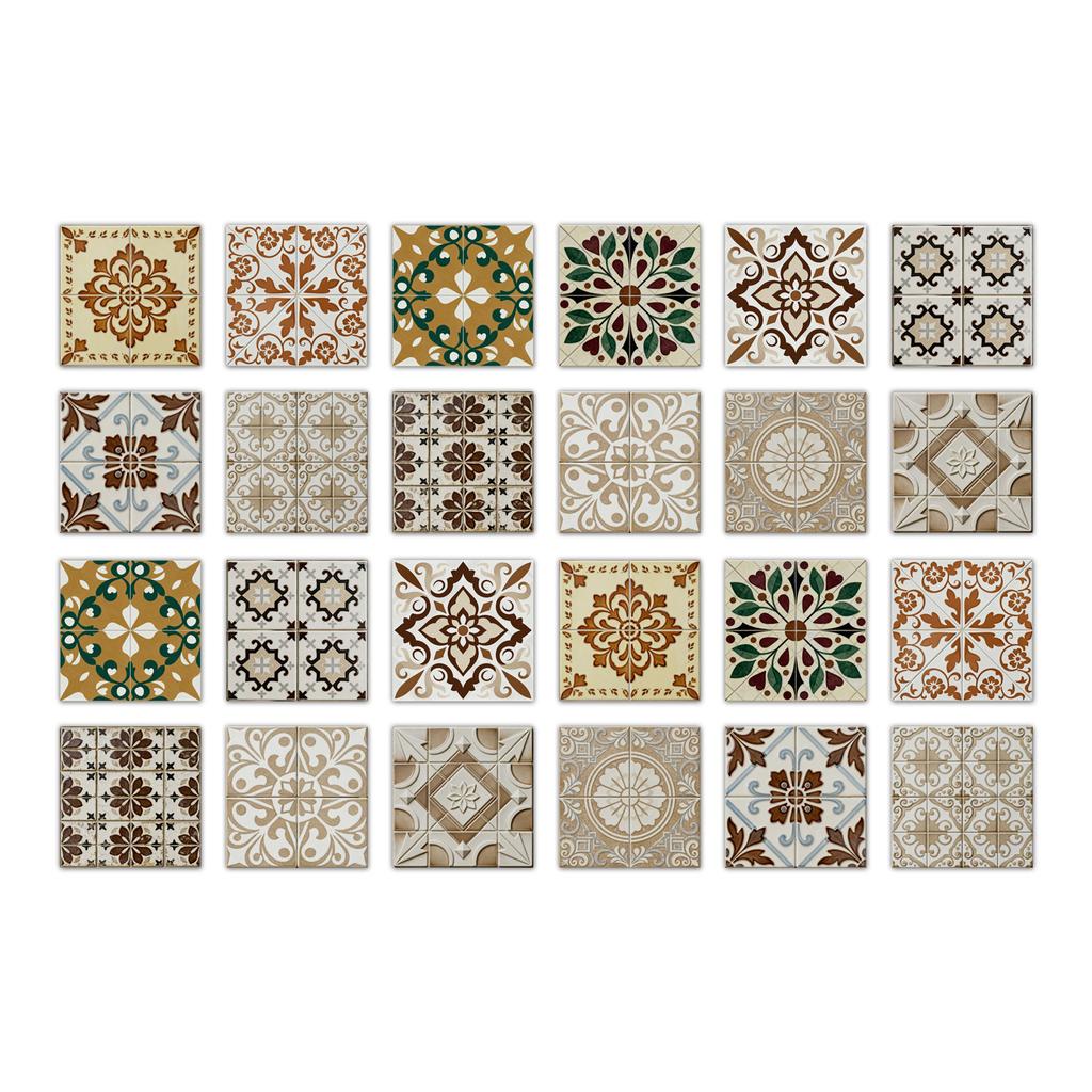 24pcs Mandala Wall Stickers Kitchen Self-Adhesive Waterproof Tile Stickers Bathroom Decor Moroccan Pvc Decal