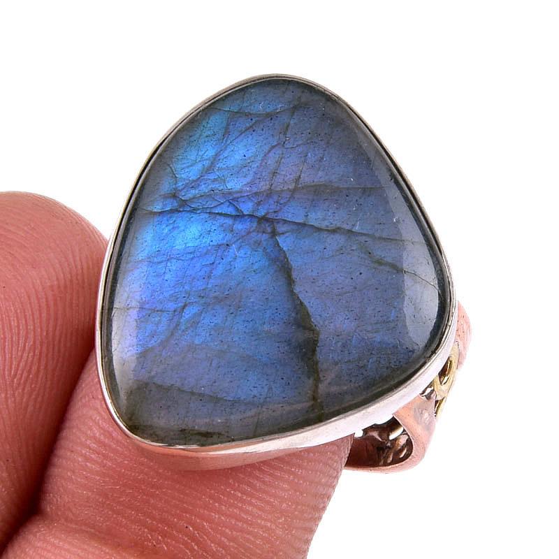 

Natural Labradorite Gemstone 925 Sterling Silver Jewelry Two Tone Ring S.10 o8w52