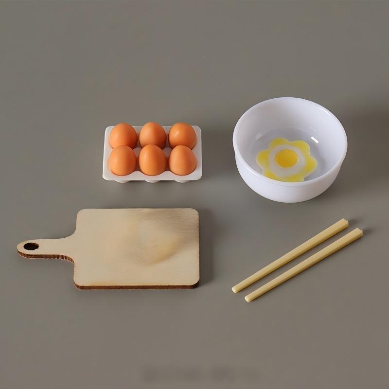 Pretend Play Toy Set, Miniature 1:12 Dollhouse Kitchen Egg Frying Pan Scene Props