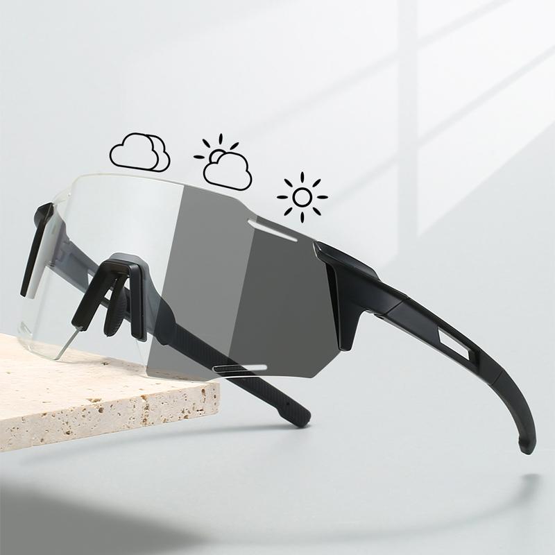 

KAMMPT Rimless Photochromic Sports Goggle Men New Punk Outdoor Cycling Sunglasses Oversize Windproof Anti-UV Shades for Driving as picture shows