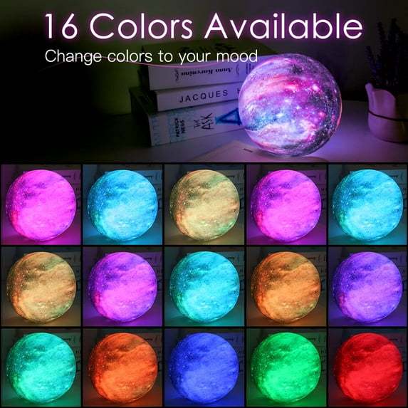 5.9 inch 16 Colors Moon Lamp Lava Lamp Night Lights for Kids Room Galaxy Mood Light 3D Moon Light with Wooden Stand Charging