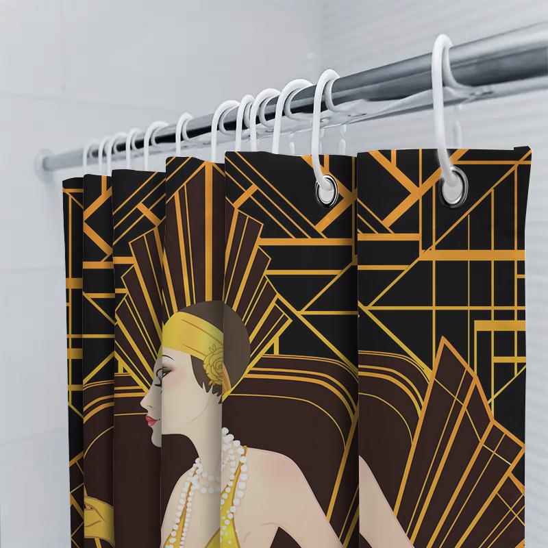Vintage Art Deco Shower Curtain Luxury Golden Flapper Girl Print Bath Mat Cover Decorative Fabric Home Decoration Waterproof Was