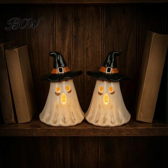 Decorative Centerpieces for Fireplace Witch Hat Ghost Tealight Candle Holder, Vintage Resin Halloween Tabletop Decor Cute Figurine Shelves with