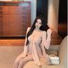 Lazy Loose Pink Long-sleeved Sunscreen Cardigan Women's Summer Suit Pure Desire Streamer Tube Top Top Two-piece Set