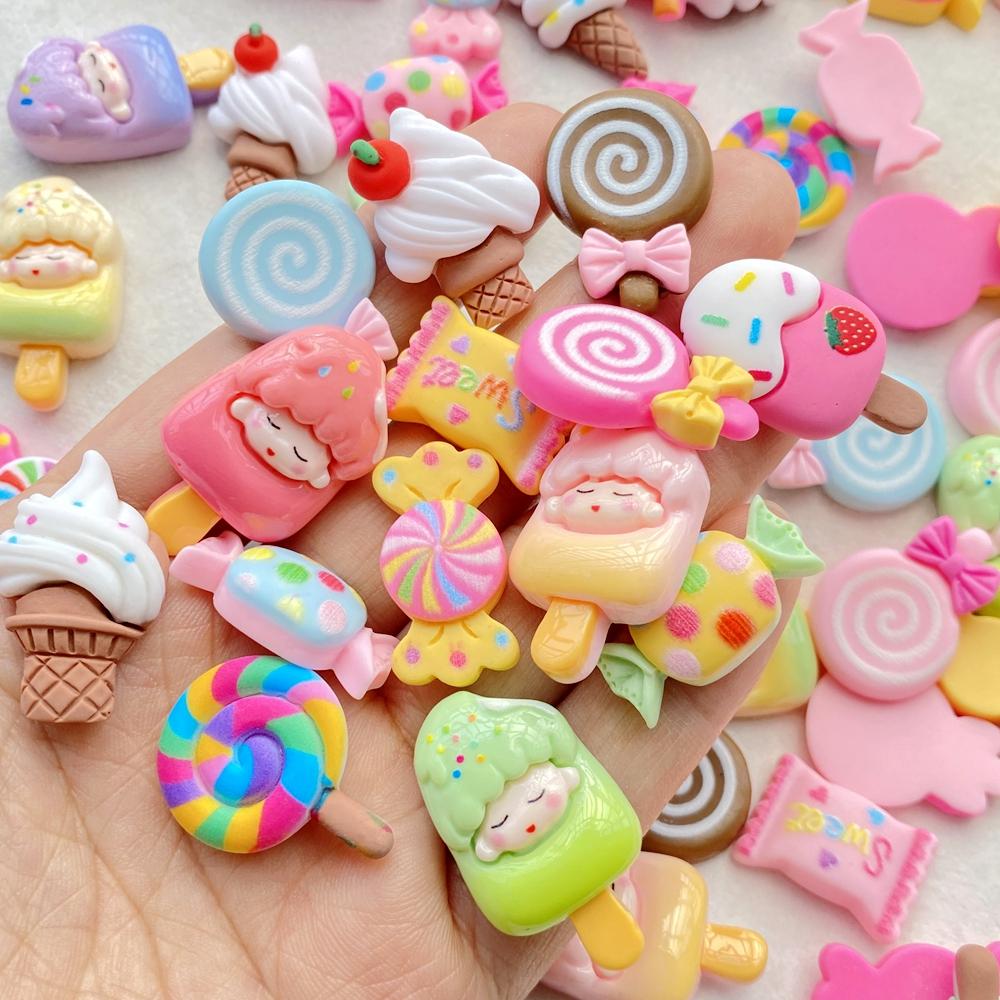 10 Cute Colored Flower Series Resin Doll Crafts Flat Bottom Corner Jewelry Making Hair Accessories