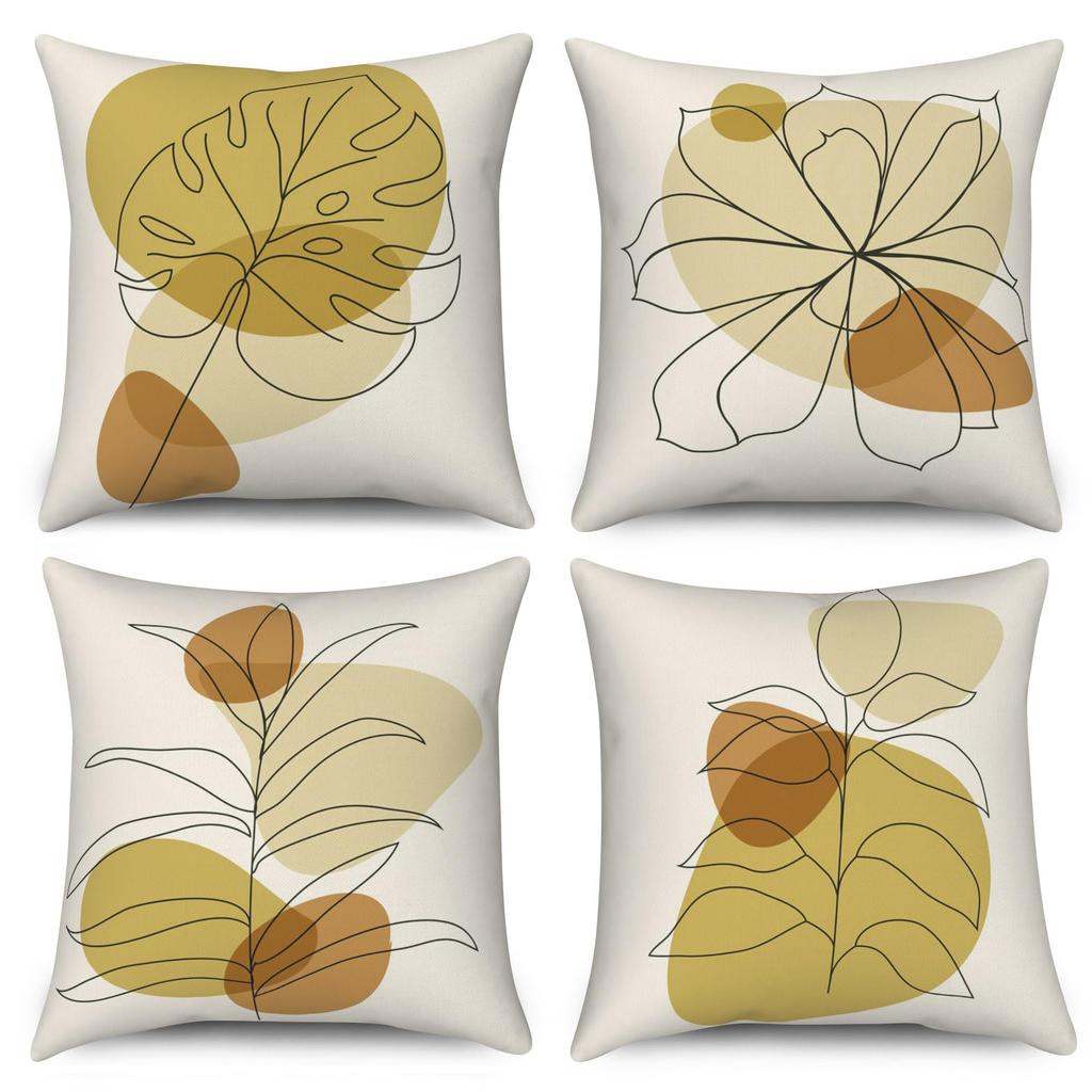 4Pcs Retro Abstract Cushion Covers, Boho Sun & Leaf Geometric Pillow Cases For Sofa Bedroom Living Room 45X45Cm