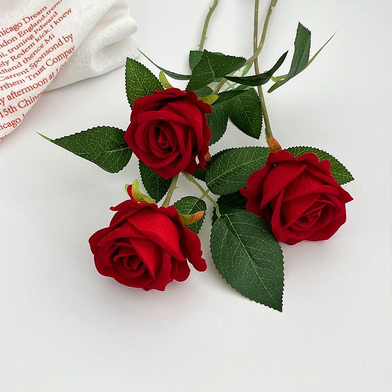 3/5Pcs Rose Branch Velvet Simulation Flower Valentine'S Day Wedding Decoration Hotel Torium Outdoor Garden Fake Flower