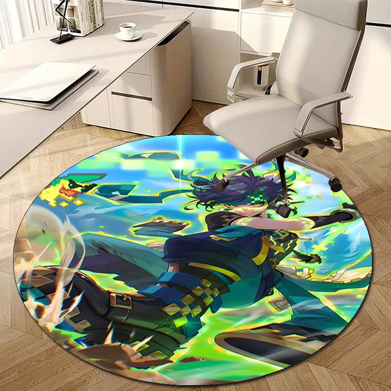 1pc Genshin Impact Kinich1 Design Printed Area Round Carpet for Bedroom Living Room Home Decor Rugs Mat Non Slip Mat Rug for Bedside