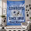 Wall Hanging Tapestry With Custom Name & Text, Dallas Cowboys Decorative Tapestry For Bedroom
