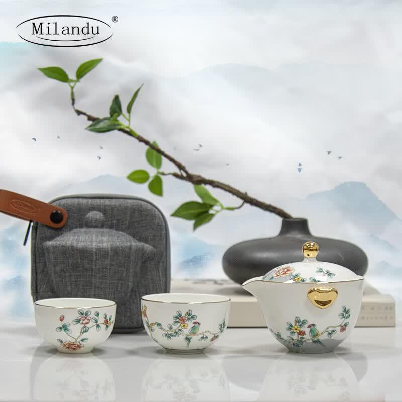 Milandu West Lake 4-Piece Portable Ceramic Travel Tea Set
