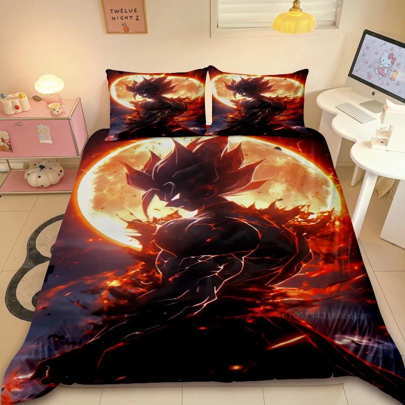 Tens Japanese D-Dragon-Bal Soft Duvet Cover Anime Super Saiyan Beding Set Son Goku Comfortable Quilt Cover Set Warm Comforter Cover for Bedrom