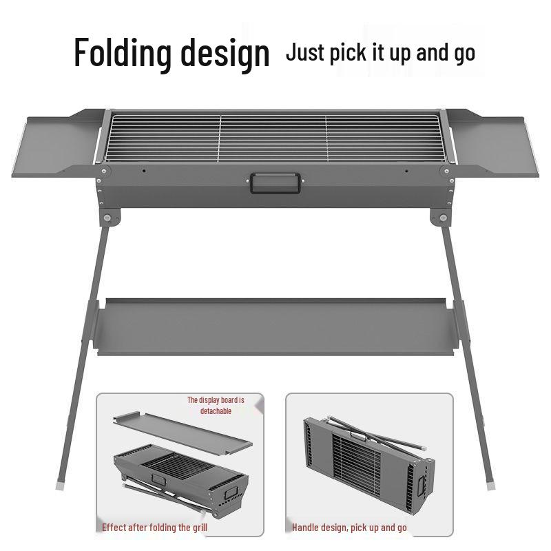 Portable Outdoor Charcoal Grill: Thickened Folding BBQ Rack for Home & Picnic Use, Full Set Included