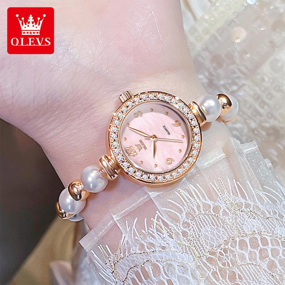 100% Original OLEVS Quartz Watch for Women 5640 Elegant Luxury Diamond Bezel Pearl Bracelet Wristwatch Waterproof Ladies Watches