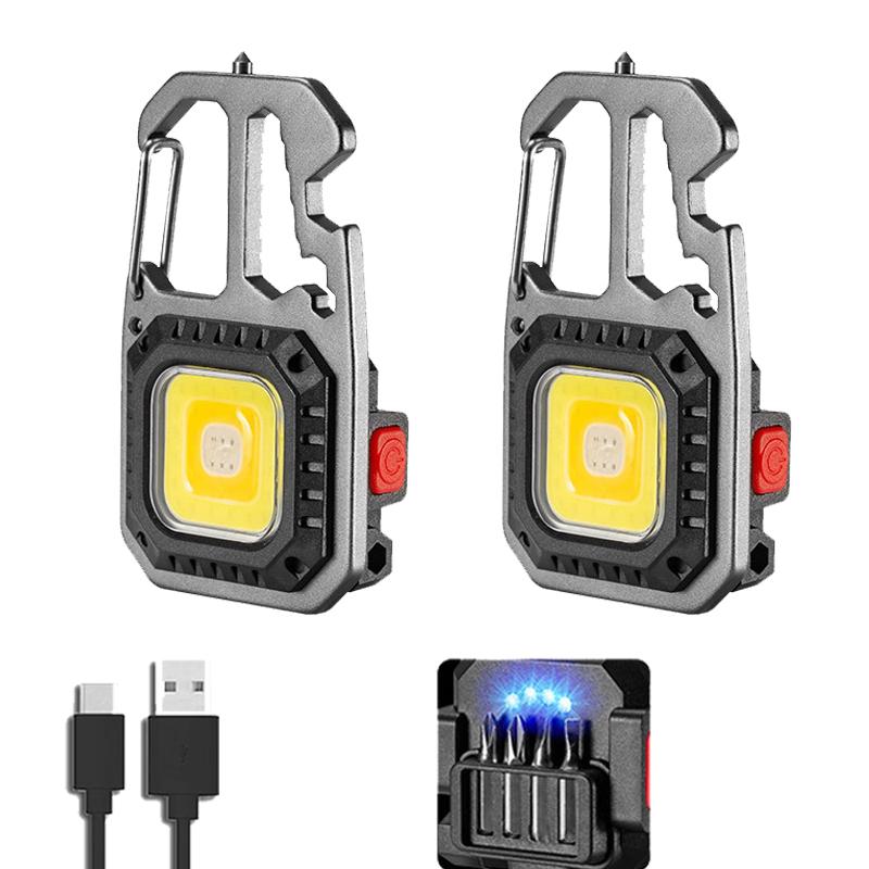 LED Portable Keychain Flashlight Outdoor Camping COB Work Light Emergency Lighting With Window Hammer Bottle Opener Lamp