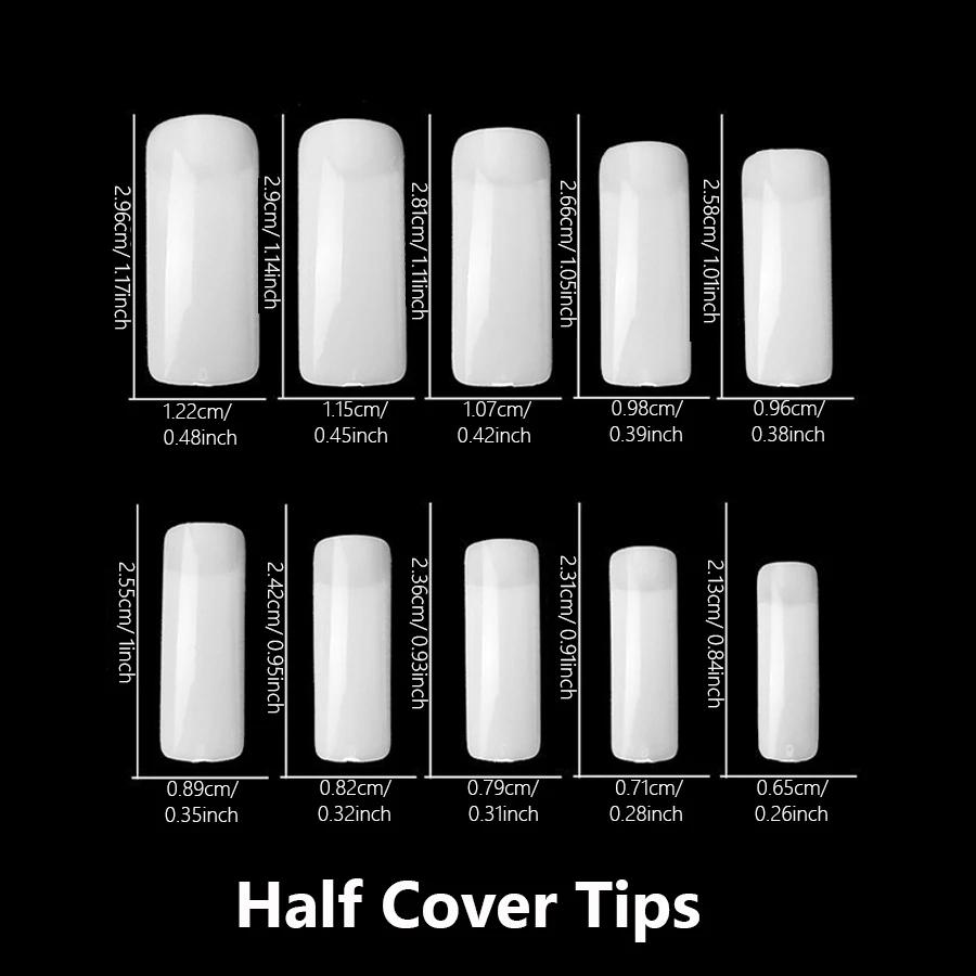 500Pcs Nail Tips, Half Cover & Full Cover False Nails, Natural Clear White Nails for Acrylic UV Gel Manicure Salon & Home Use
