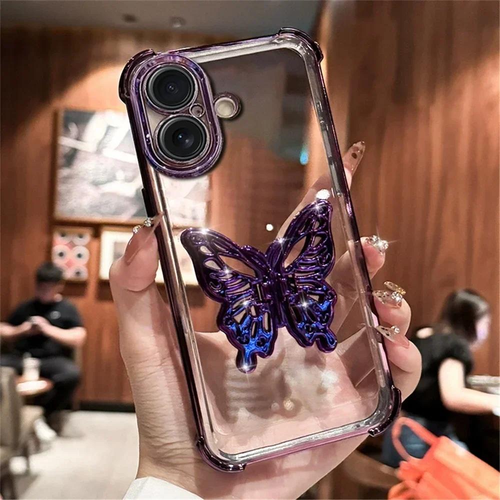 Transparent Butterfly Holder Anti Drop Cover For Samsung Galaxy A32 A22 A12 A73 A53 A33 A23 A05 Shockproof Protection Phone Case
