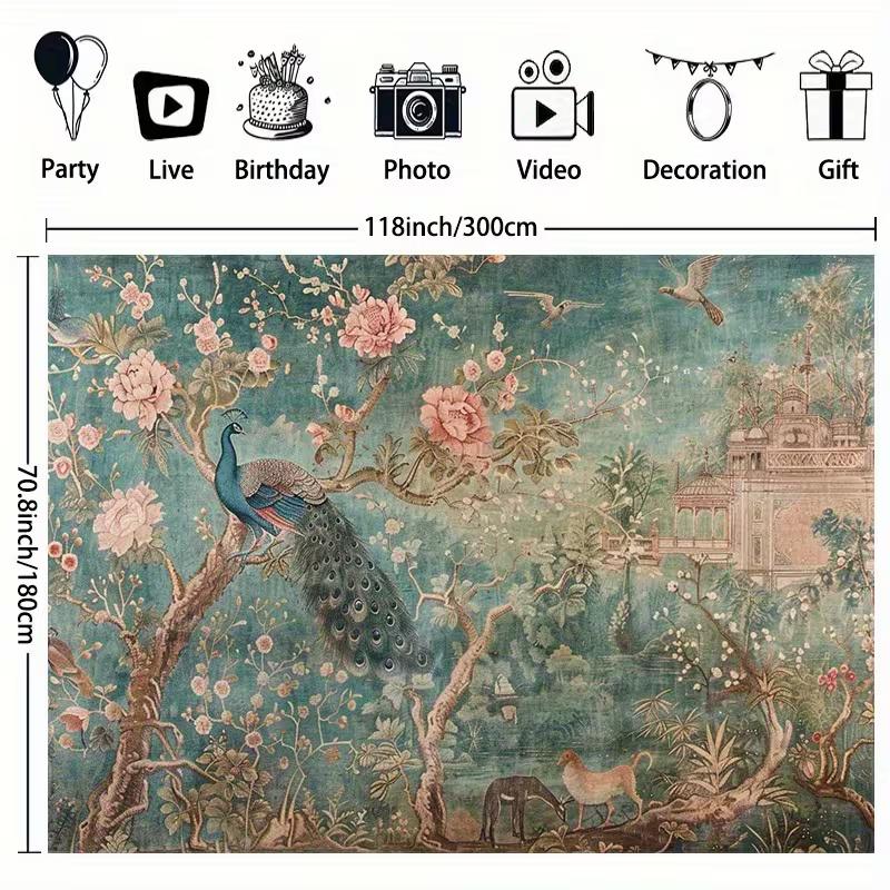 

2D Antique Peacock Floral Tapestry Aesthetic Home Background Cloth 47.2x31.5inch/120*80cm