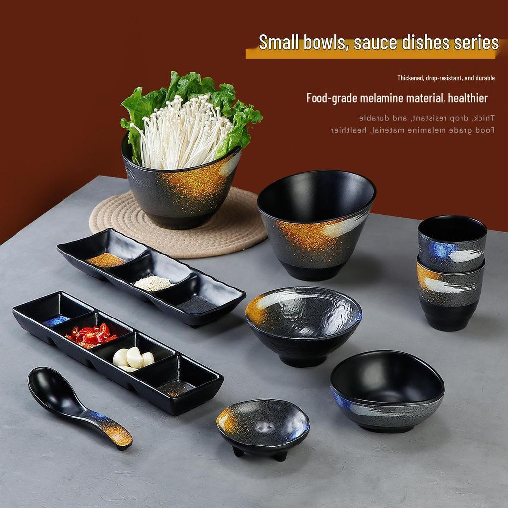 Japanese Retro Melamine Rectangular Plate for Hot Pot, Sushi, Yakiniku, and Barbecue