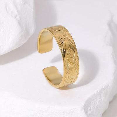 18K Gold-Plated Stainless Steel Open Ring: European & American Devil's Eye Design for Women