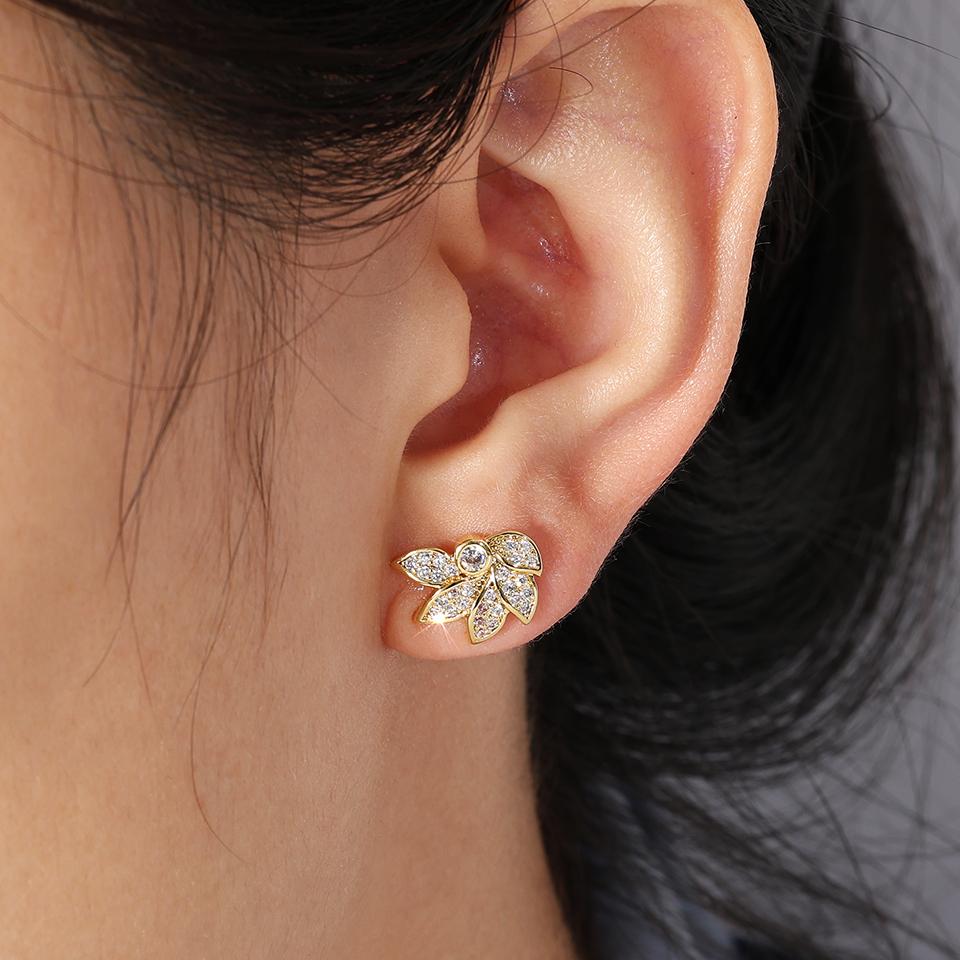 ZAKOL Exquisite Romantic Leaf Flower CZ Stud Earrings Brilliant Micro Paved Zirconia Designer Zircon Gifts for Women