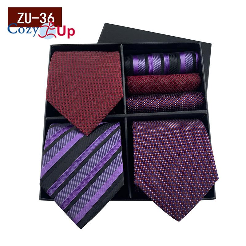 3pcs Necktie+3 Pcs Square Scarf  Men Two-piece Tie Set Wave Point A Tie Cufflinks Business Fashion Handkerchief Paisley