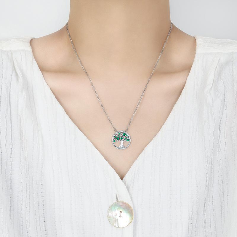 Color Zirconium Law Necklace Women, Religious Belief Hollow Nature Tree of Life Necklace