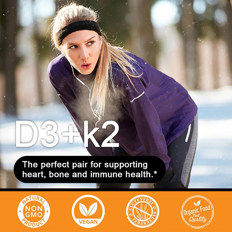 Vitamin D3 + K2 Kapseln, mit Bio-Kokosöl, - Unterstützung der Knochengesundheit, Unterstützung des Immunsystems, Unterstützung der Herz-Kreislauf-Gesundheit