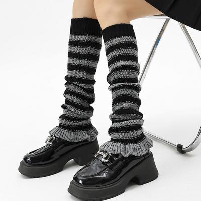 Hot Girl Style Y2K Frühling Herbst Damen Gestreifte Slouch Socken Beinwärmer für Lederschuhe Gestrickte Grobstrick Waden Socken