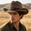 Straw Hat Men's Outdoor Sunscreen Visor, Wide-brimmed Western Cowboy Hat, Retro Casual Face Straw Hat