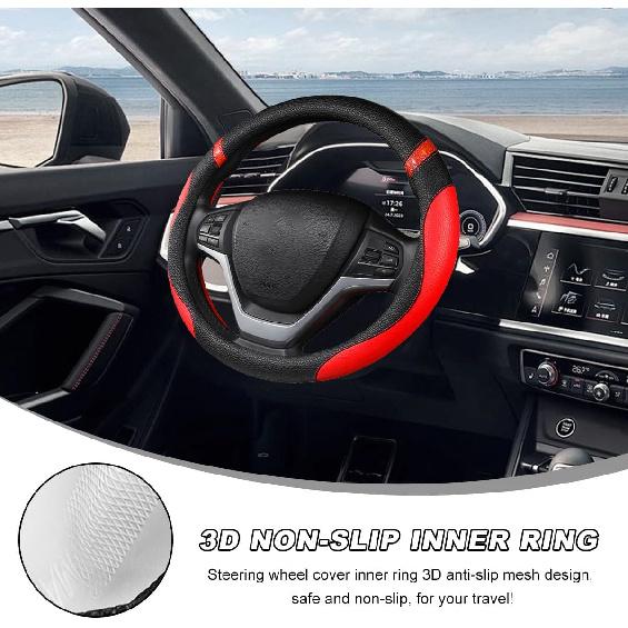 Car Steering Wheel Cover, 15 Inch Premium Leather Breathable Non-Slip Wheels Wrap, Universal Auto Comfortable Steering Wheel Protector For SUV Truck