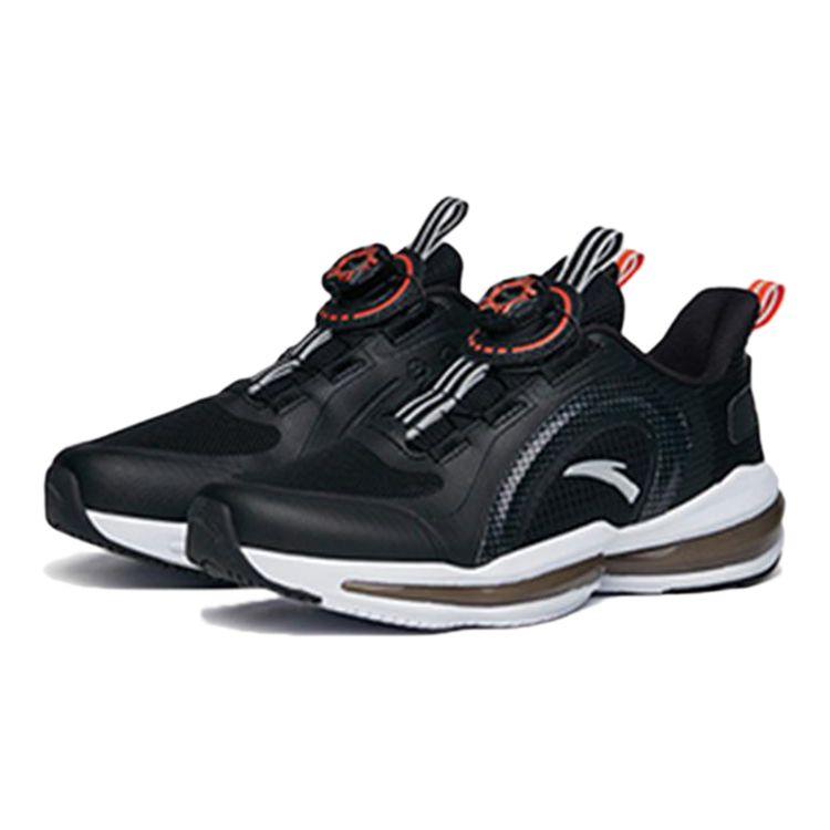 Anta Kids Rotating Buckle Shock Absorbing Wear Resistant Breathable Low Top Running Shoes Kids Running Shoes Black Silver 312225550-6