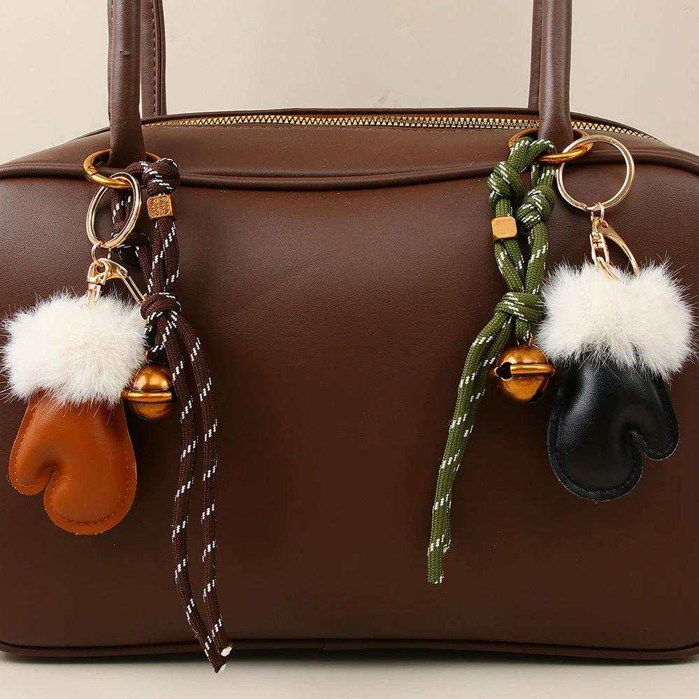 Fashion Leather Plush Gloves New Personalized Cute Creative Woven Rope Bell Pendant Accessories Gifts Bag Charm