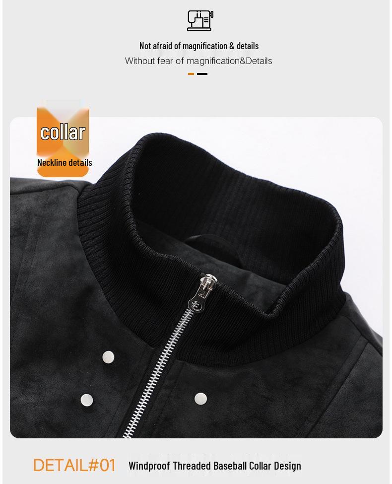 Men's Plus Size Fleece Lined Leather Baseball Jacket