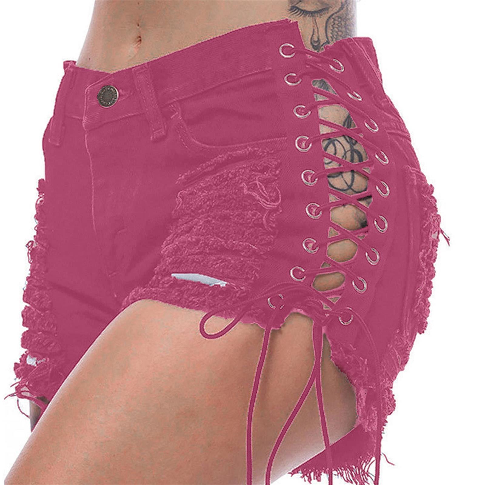 

Женские сексуальные шорты, рваные сексуальные уличные шорты с низким верхом, джинсовые шорты, джинсовые шорты с боковыми ремнями L винный