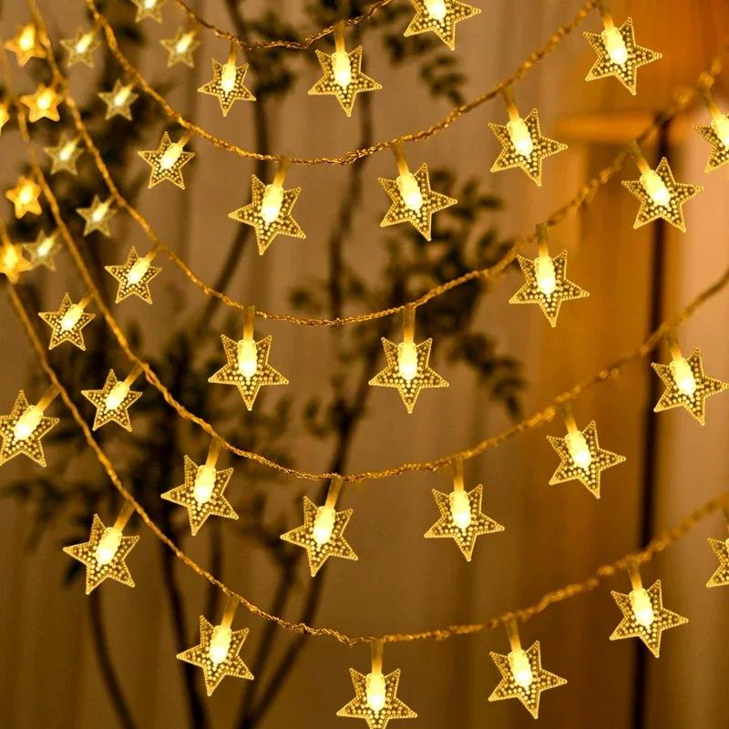 Battery Power Festoon Star Fairy String Lights Christmas Wedding Room Decoration Camping Outdoor Party Atmosphere Garland Lamp