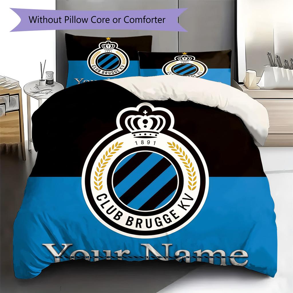 Biancheria da letto personalizzata con nome Club Brugge KV Crest, Set copripiumino Copripiumino Federa Regalo di Compleanno per la Casa (1 * copripiumino + 2 * federa, senza nucleo)